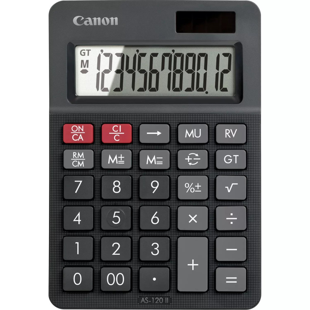CANON AS-120II EMEA HB CALCOLATRICE DESKTOP 12 CIFRE DISPLAY INCLINATO DOPPIA ALIMENTAZIONE SOLARE E A BATTERIE GRIGIO SCURO